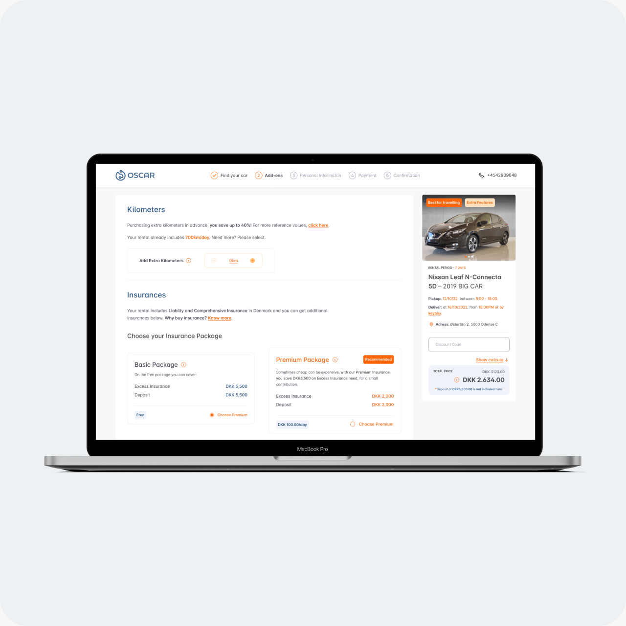 The checkout step on a laptop, with extra services laid out