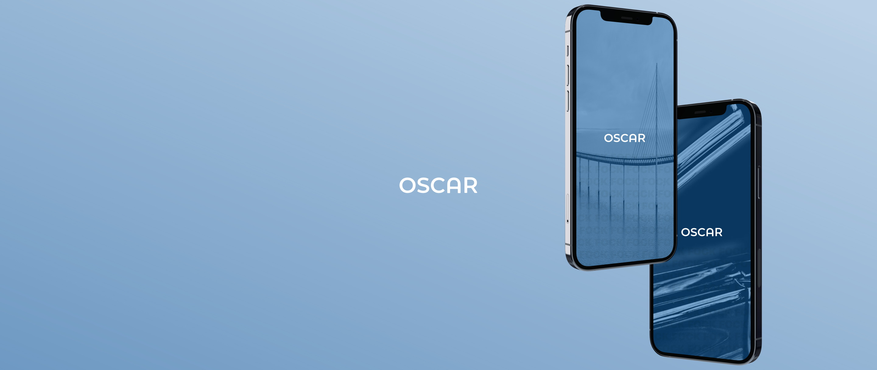 The Oscar wordmark over two phones showing the car rental app