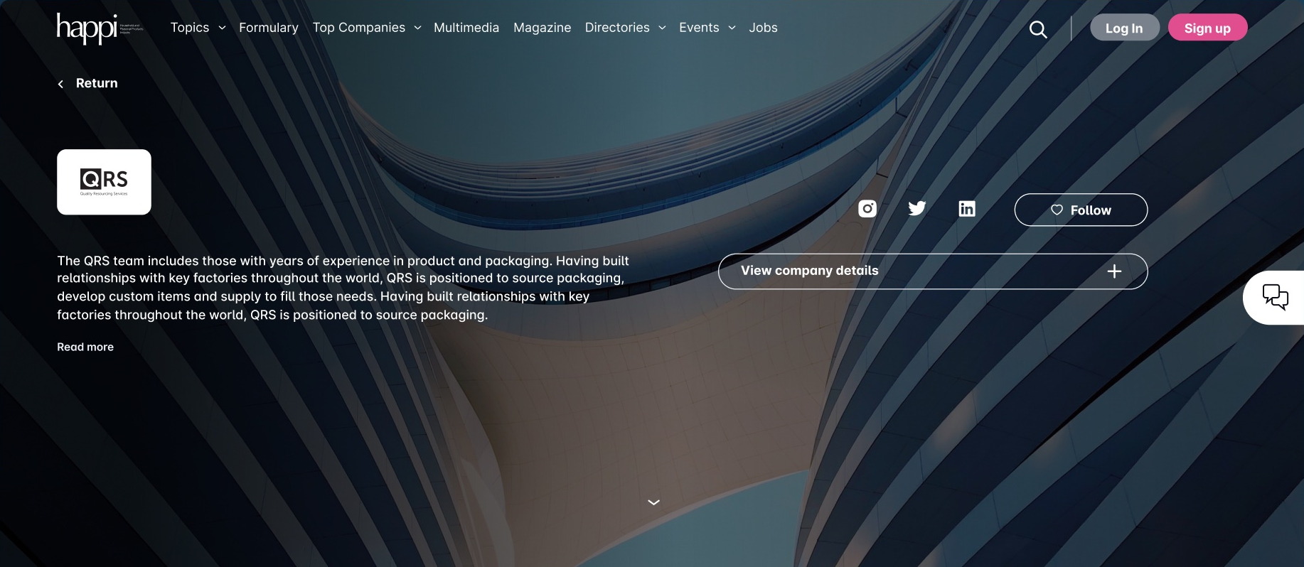 Happi company page on the Rodman Media platform, over the app wordmark